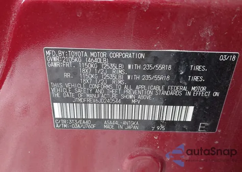 2018 Toyota Rav4 Limited z USA, uszkodzony, nr VIN JTMDFREV6JD240544